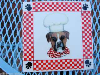 Boxer Dog Wearing a Chef Hat & Red Checked Scarf TRIVET  