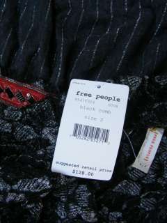 FREE PEOPLE Day Dream Lace Black Silver Pinstripe Beaded Romantic 
