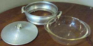 HAMMERED ALUMINUM SERVING DISH PYREX GLASS BOWL INSERT  