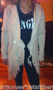 NWT VOLCOM CHAINMAIL FRINGE WRAP SWEATER BEIGE KNIT SZ MED LONG W 