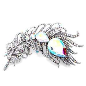   Jewelry Peacock Feather Color Light Rhinestone Crystal Drops Brooches
