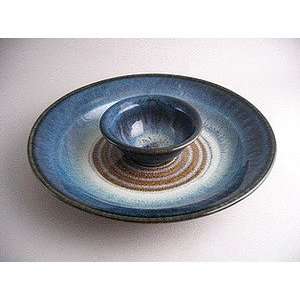  Small handmade pottery chip and dip platter Campbell Pottery 
