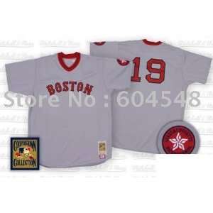 boston red sox #19 fred lynn throw back grey baseball jerseys  