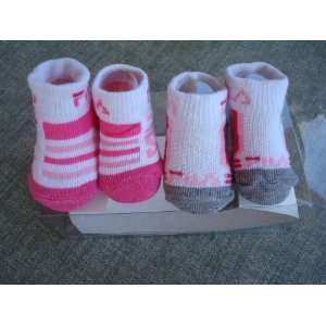  Fila Pink White Gray Newborn Infant Booties Socks, Size 0 