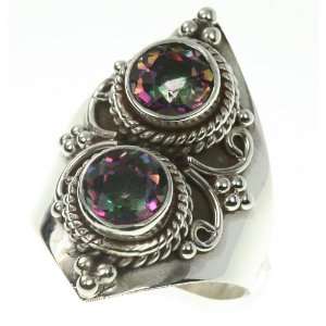   925 Sterling Silver RAINBOW MYSTIC TOPAZ CZ Ring, Size 8, 8g Jewelry