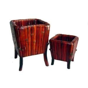  Red Brown Square Wood Planter w/ Legs: Patio, Lawn 