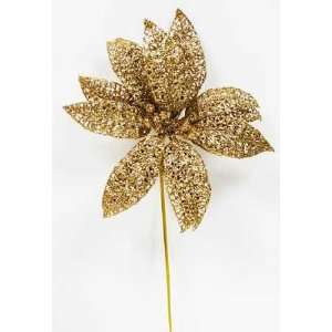  9 Gold Glitter Lace Poinsettia Stems   Pkg of 12 Arts 