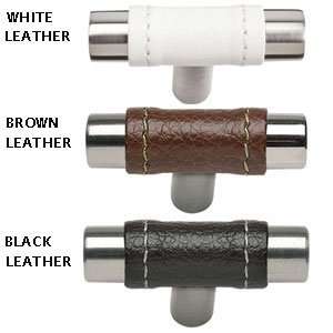   Chrome/Brown Leather Cabinet Hardware Zanzibar Leather Cabinet Knob