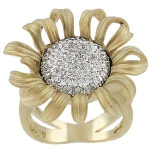  Sterling Silver Vermeil CZ Sunflower Ring Jewelry