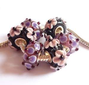   glass beads lampwork glass violet purple flower beads set L286  