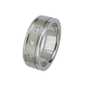   High Polished Titanium Ring With Three Small Cubic Zirconias for Men
