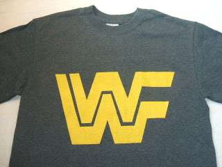 Old School Gray T shirt Yellow WWF Logo NEW  