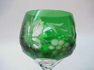 GERMAN CRYSTAL WINE GOBLET~GREEN CUT TO CLEAR lg hock  