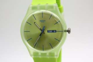 New Swatch Lime Rebel Rubber Band Day Date Watch 43mm  SUOG702  