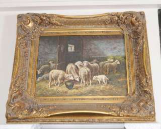 Victorian Oil Painting Sheep Pastoral Scene Gilt Frame  
