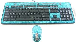 Turquoise Blue Crystal Computer USB Keyboard + Mouse  