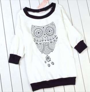 Korea Womens Owl Printed Casual Top T shirt TOPS  
