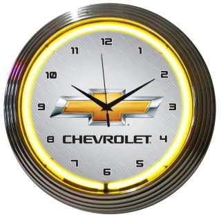 New Neon Lighted GM Chevrolet Chevy Yellow Neon Clock  