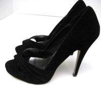   Black Suede Open Toe Stiletto High Heels Sz Size 7.5M 7 1/2 M  