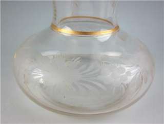 Large Antique Moser Enamel Engraved Cut Glass Vase Bohemian Gold 