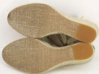   tan fabric Tommy Hilfiger 8.5 M wedge espadrille ankle wrap  