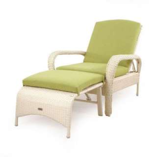   All Weather Wicker 2 Piece Patio Chaise Lounge with Green Cushions