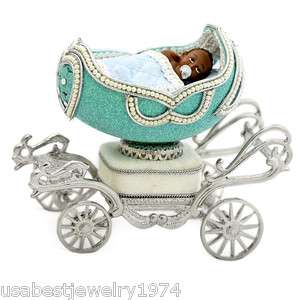Musical Baby Boy Carriage Goose Egg Pearls and Crystals  