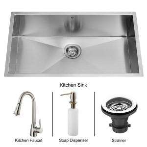   Steel Single Bowl Kitchen Sink, Faucet, Strainer and Soap Dispenser