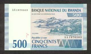 RWANDA █ █ 500 Francs █ █ 1994 █ █ P 23 █ █ UNC 