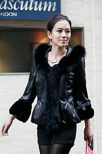 short sheepskin leather coat+fox fur rimmed cape,freeSH(special pric 