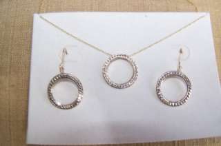 10K Yellow & White Gold Dangle Earrings & Necklace Set, less than 1 