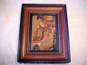   Red Clay MODERN ART POTTERY Framed TILE SCULPTURE Terra Cotta MEXICO
