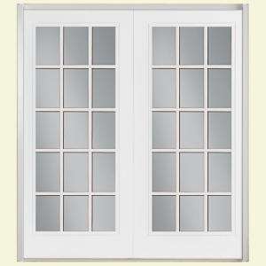 60 in. x 80 in. White Prehung Right Inswing French 15 Lite Patio Door 