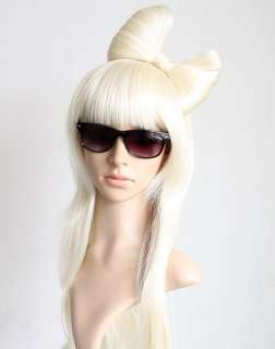 Lady Gaga Blonde Straight Wig+CLIP GAGA BOW  