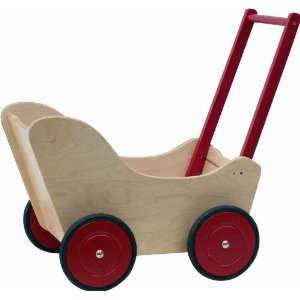 Puppenwagen, Lauflernwagen CAROLA natur rote Räder Holz von 