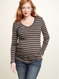 NWT Gap Maternity Supersoft V neck T blue brown stripe XS S M or L 