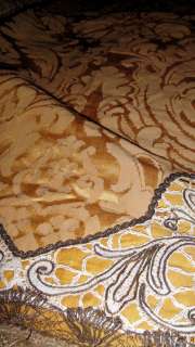 EXQUISITE FRENCH ANTIQUE GOLD METALLIC SILK LACE TABLE BED COVER THROW 