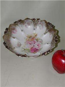 Antique RS PRUSSIA china Red Mark Large Floral bowl 10  