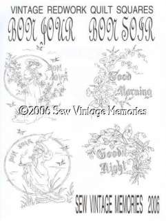 Vintage Redwork Hand Embroidery Morning Night Designs  