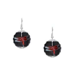    Earring Circle Charm Red Flame Dragonfly: Artsmith Inc: Jewelry