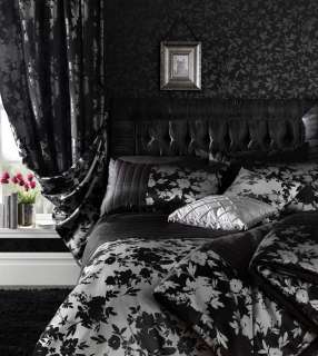 Black Grey Silver Floral Faux Silk / Satin Bedding  