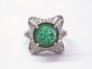 Platinum Vintage Gem Emerald Diamond Ballerina Ring 2.02Ct  