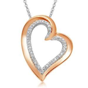 18k Rose Gold Plated Sterling Silver Heart Pendant Necklace (1/6 cttw 