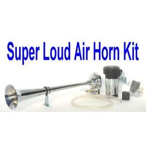  Chrome Trumpet 135db Air Horn Kit w/12v H.D. Compressor 