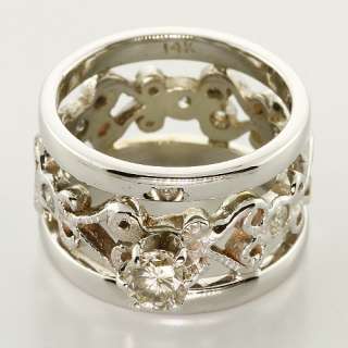   Unique 14K White Gold Diamond Solitaire Vintage Engagement Ring  