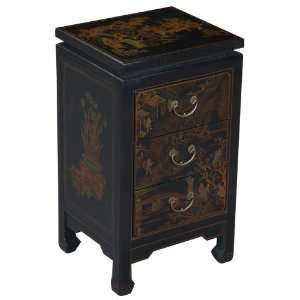   28 Antique Style Black Leather Three Drawer End Table