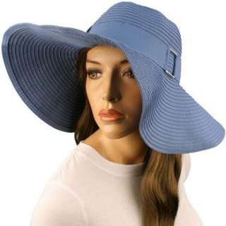   Packable Beach Summer 4 3/8 Wide Brim Buckle Floppy Sun Hat Cap Blue