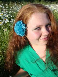 Turquoise Blue Carnation Hair Flower Clip  