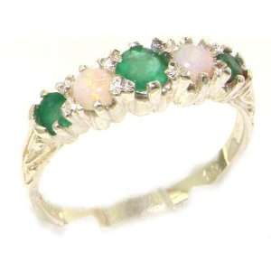  Antique Style Solid Sterling Silver Natural Emerald & Opal 