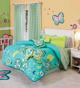 New Girls Aqua Green Butterfly Comforter Bedding Sheet Set Twin 